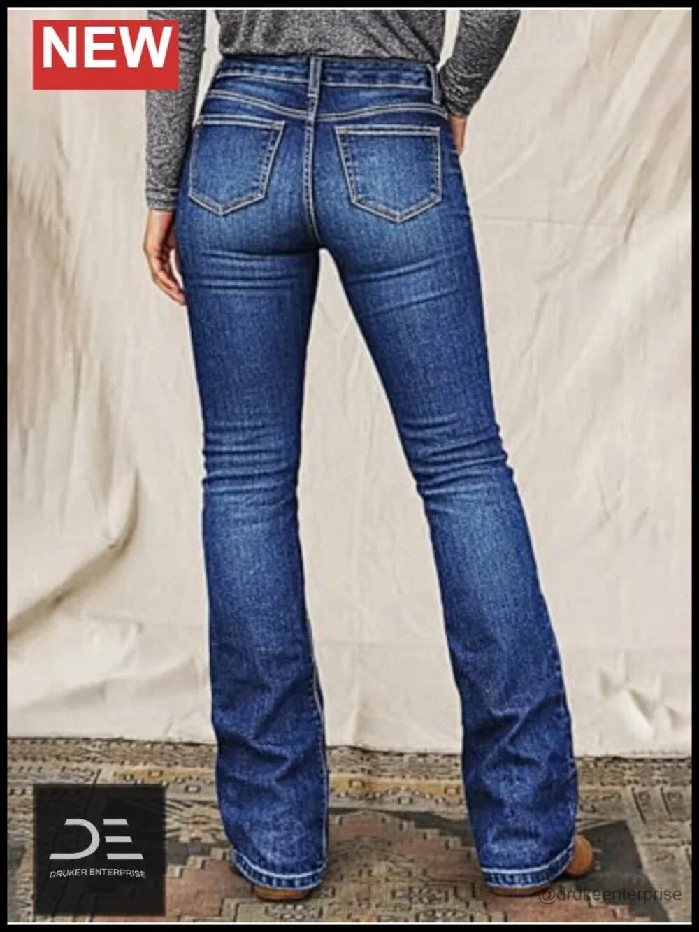 Bootcut Mid Waist Sailor Button Patch Pocket Denim Jeans